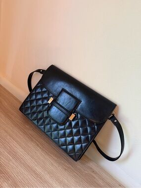 Vintage Yves Saint Laurent Black Quilted Flap Shoulder Bag with Gold Hardware